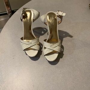 Coach Ivory Snakeprint Leather Platform High Sandals sz 8.5 B